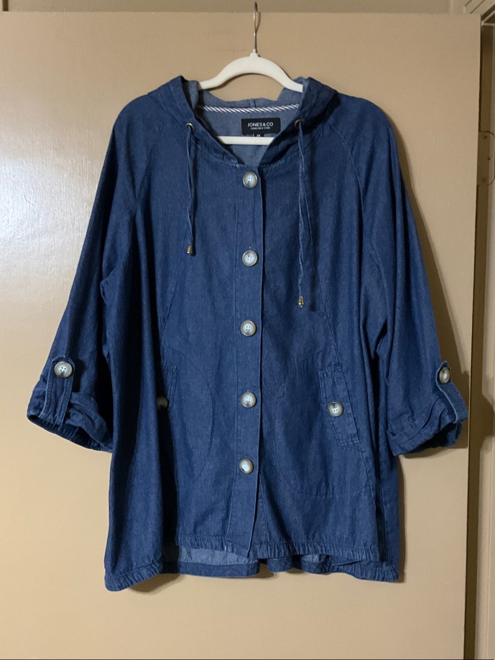 Jones New York Denim Hooded Button-Down Utility Jacket